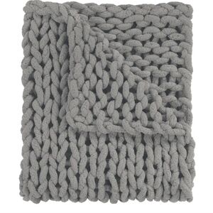Gray Chenille Chunky Knit Throw